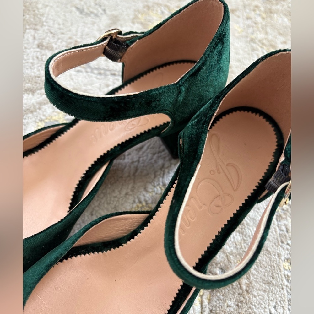 J. Crew Ankle Strap Millie Green Velvet Pumps - Picture 3 of 9